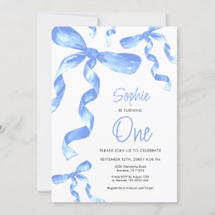 1st Birthday Blue Bow Invitation
