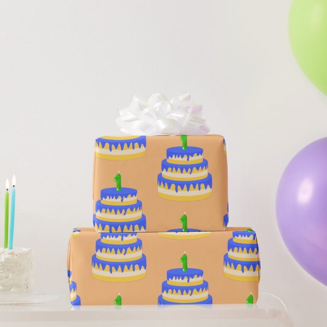 1st Birthday Blue Cake Wrapping Paper (Party Gifts)