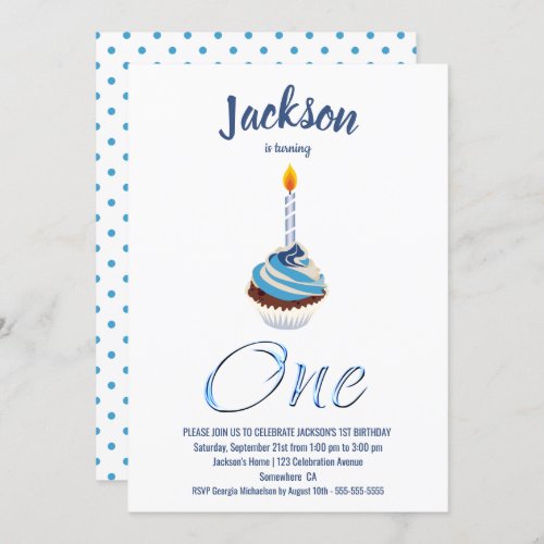 1st Birthday Blue Cupcake Party Invitation