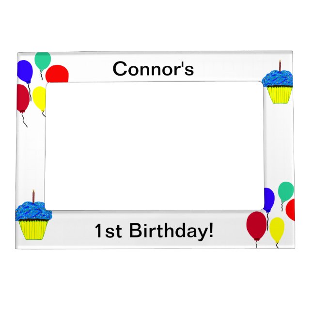 1st Birthday Blue Cupcakes Balloons Magnetic Frame (Front)