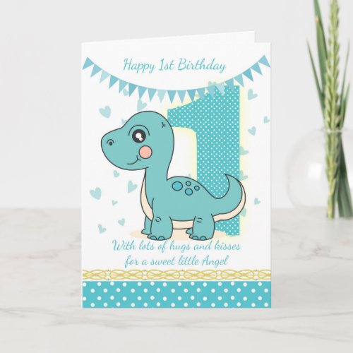 1st Birthday Blue Dinosaur Card Babys 1st Card