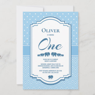 1st Birthday Blue Elephants Invitation