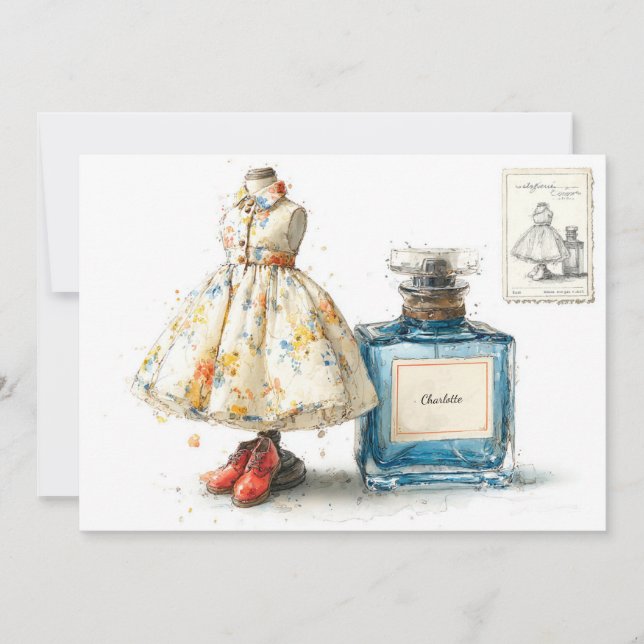 1st Birthday Blue Floral Perfume Theme Invitation (Front)