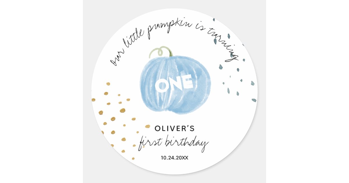 1st Birthday Blue Pumpkin Classic Round Sticker | Zazzle