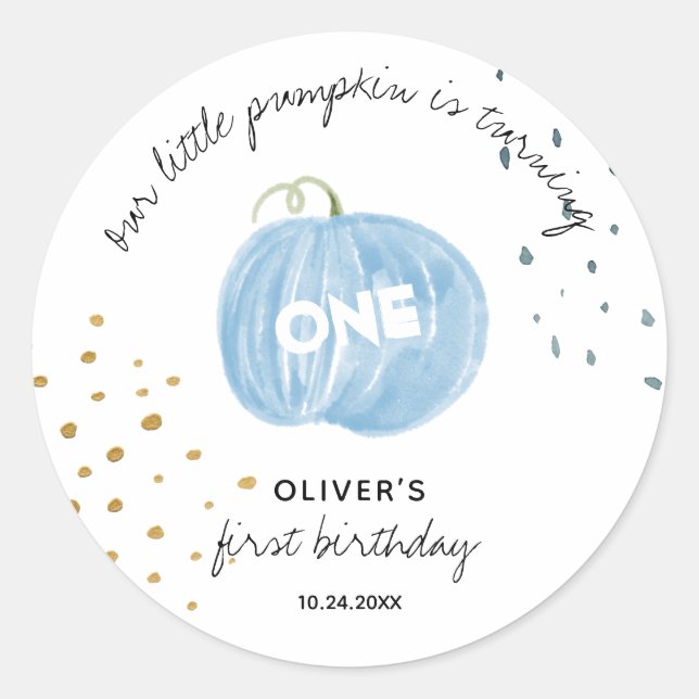  1st Birthday Blue Pumpkin  Classic Round Sticker (Front)
