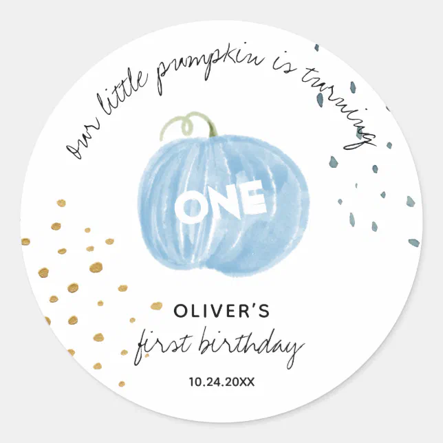 1st Birthday Blue Pumpkin Classic Round Sticker | Zazzle