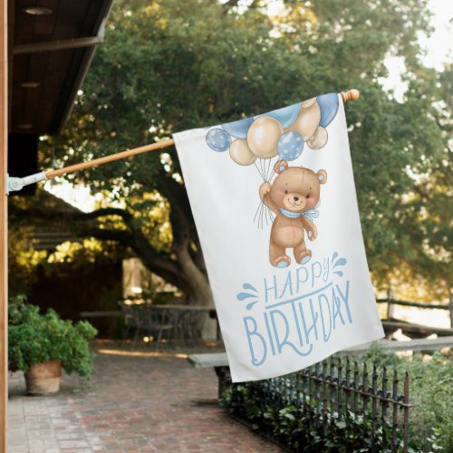 1st birthday blue teddy balloon boy flag