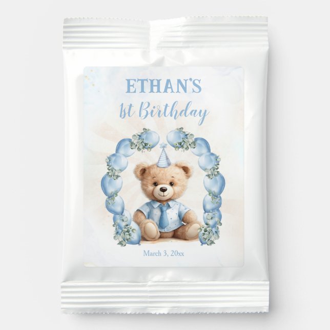 1st Birthday Blue Teddy Bear Drink Mix (Front)