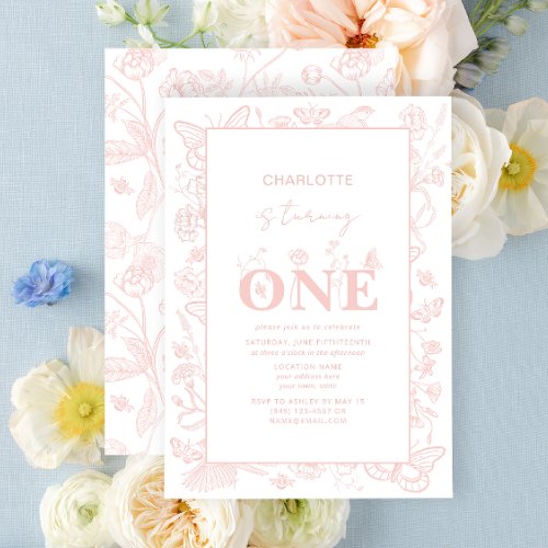 1st Birthday Blush Pink Floral Is Turning One Invitation