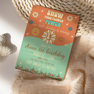 1st birthday bohemian groovy style retro invitation