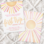 1st Birthday Boho First Trip Around The Sun Invitation<br><div class="desc">Celebrate your little one's First Trip Around the Sun with this bright and cheerful 1st birthday party invitation. At the top, "First Trip" is featured in bold script calligraphy, setting a joyful tone. The design showcases a big sun with vibrant rays in yellow, orange, pink, and red, creating a playful...</div>