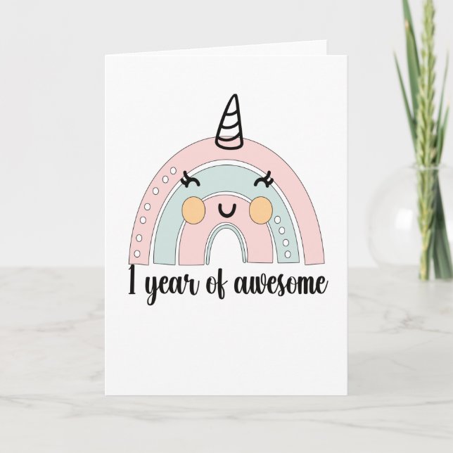 1st Birthday Boho Rainbow 1 Year Old Unicorn Card (Front)