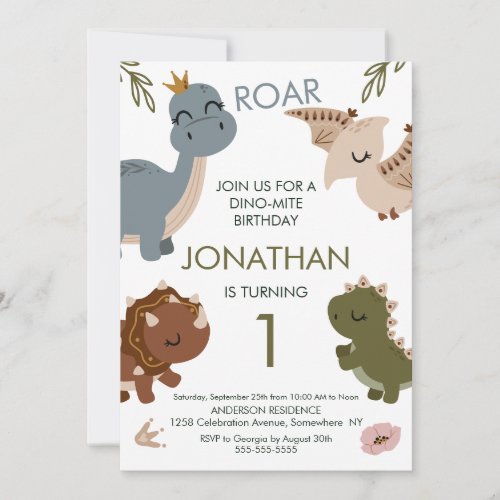 1st Birthday Boho theme Dinosaurs  Invitation