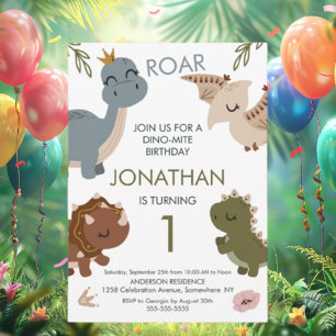 1st Birthday Boho theme Dinosaurs Invitation