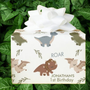 1st Birthday Boho theme Dinosaurs  Wrapping Paper