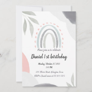 1st birthday boho watercolor baby shawer invitation