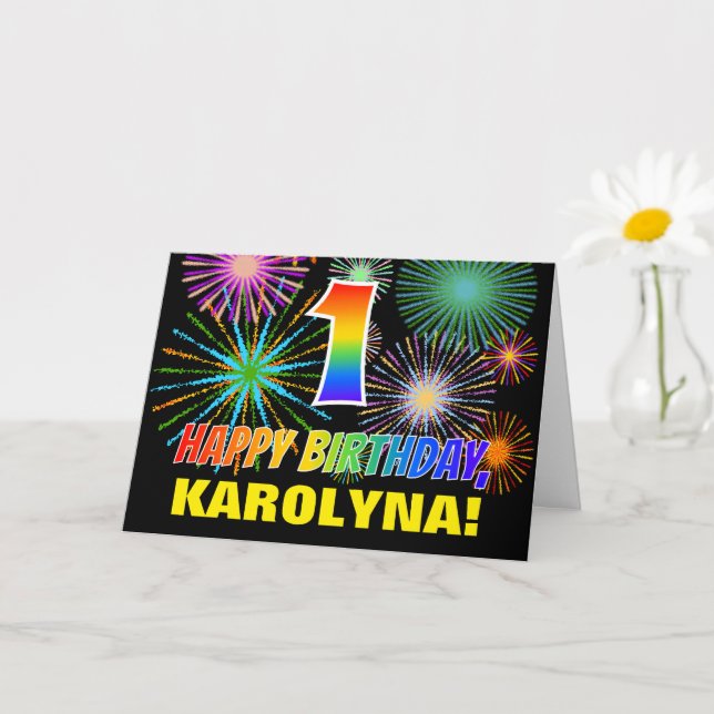 1st Birthday: Bold, Fun, Fireworks, Rainbow 1 Card (Small Plant)