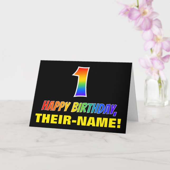 1st Birthday: Bold, Fun, Simple, Rainbow 1 Card (Orchid)