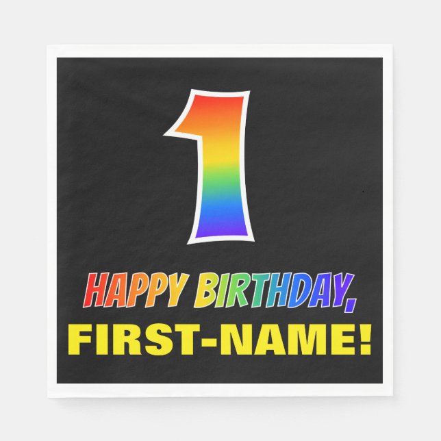 1st Birthday: Bold, Fun, Simple, Rainbow 1 Napkins (Front)