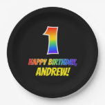 [ Thumbnail: 1st Birthday: Bold, Fun, Simple, Rainbow 1 Paper Plates ]