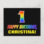 [ Thumbnail: 1st Birthday: Bold, Fun, Simple, Rainbow 1 Postcard ]