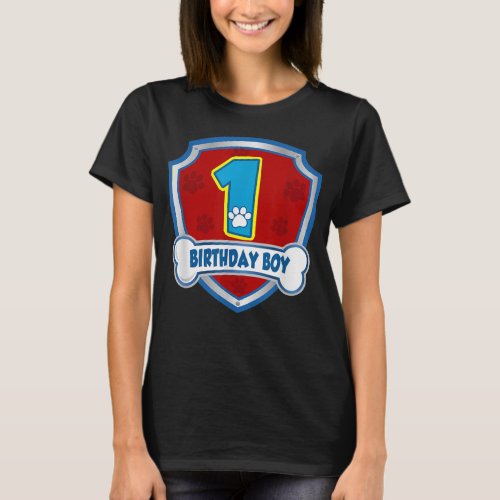 1st Birthday Boy 1 Years Old Patrol Dogs Paw Lover T_Shirt