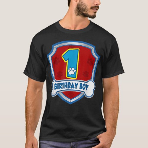 1st Birthday Boy 1 Years Old Patrol Dogs Paw Lover T_Shirt