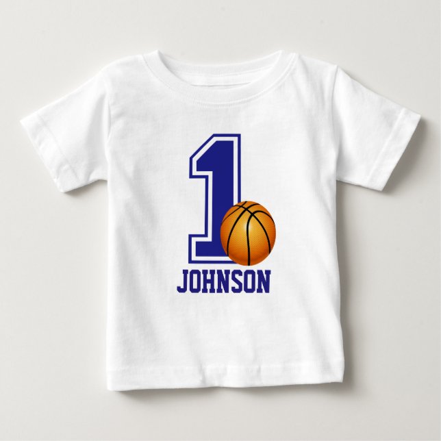 1st Birthday Boy basketball Personalized Baby T-Shirt (Front)