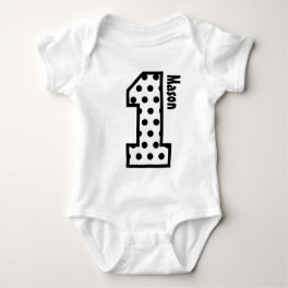 1st Birthday Boy Black Polka Dot One Year Old N004 Baby Bodysuit