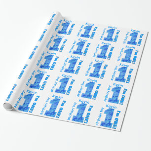 1st Birthday Boy Blue Camo One Year Old B3BZ Wrapping Paper