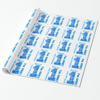 1st Birthday Boy Blue Camo One Year Old B3BZ Wrapping Paper