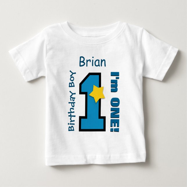 1st Birthday Boy BLUE One Year Custom Name A07 Baby T-Shirt (Front)