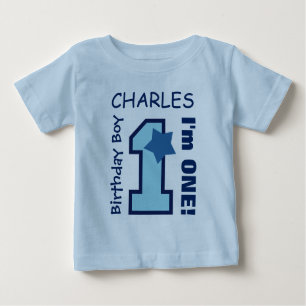 1st Birthday Boy BLUE One Year Custom Name A07E4 Baby T-Shirt