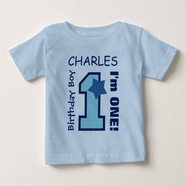 1st Birthday Boy BLUE One Year Custom Name A07E4 Baby T-Shirt (Front)