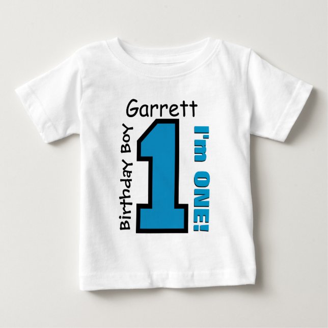 1st Birthday Boy BLUE One Year Custom Name V007A Baby T-Shirt (Front)