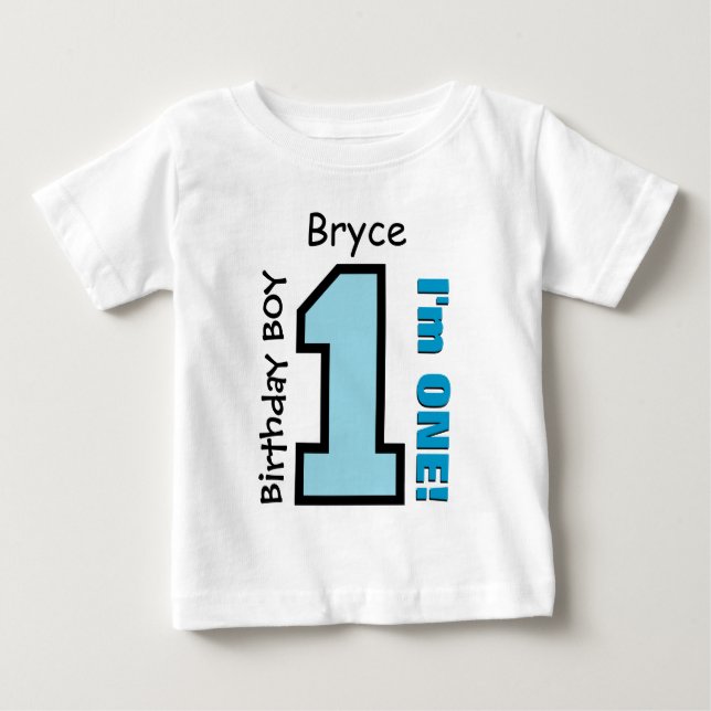 1st Birthday Boy BLUE One Year Custom Name V07G Baby T-Shirt (Front)