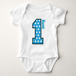 1st Birthday Boy Blue Polka Dots One Year Old N003 Baby Bodysuit