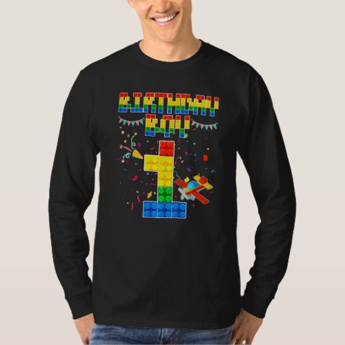 1st Birthday Boy Building Brick 1 Years Old Blocks T_Shirt