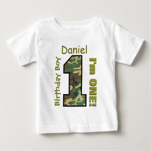 1st Birthday Boy Camo One Year Custom Name V007 Baby T-Shirt