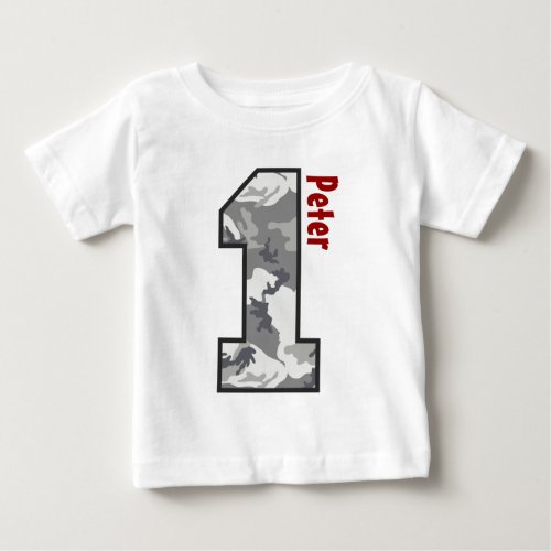 1st Birthday Boy Camo One Year Custom Name V007A4 Baby T_Shirt