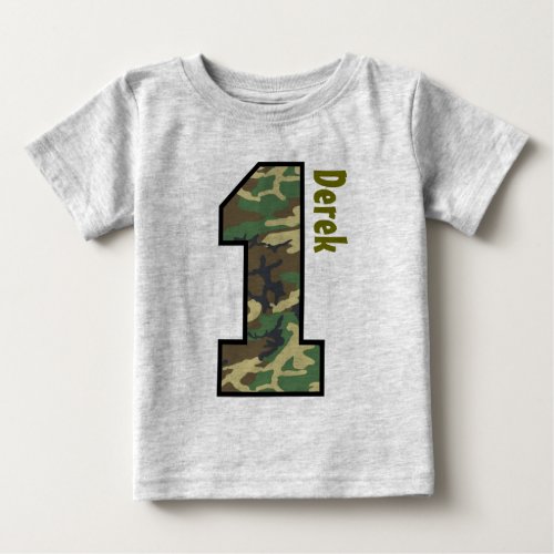 1st Birthday Boy Camo One Year Custom Name V007A8 Baby T_Shirt