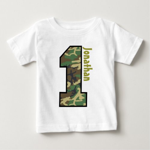 1st Birthday Boy Camo One Year Custom Name V007A Baby T_Shirt