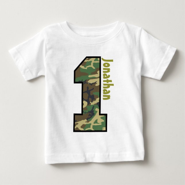 1st Birthday Boy Camo One Year Custom Name V007A Baby T-Shirt (Front)