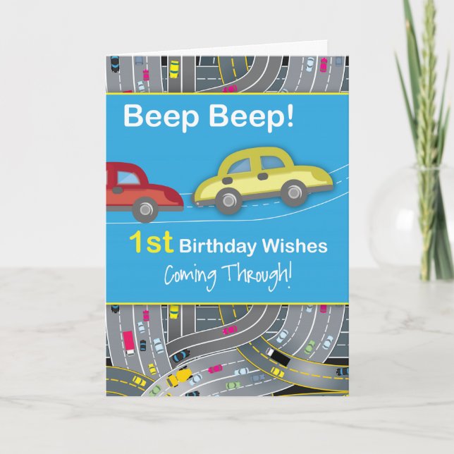 1st Birthday Boy Cars, Blue Card (Front)