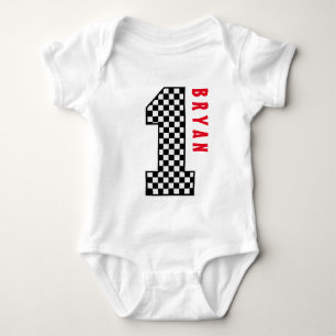 1st Birthday Boy CHECKS One Year Custom Name V007B Baby Bodysuit
