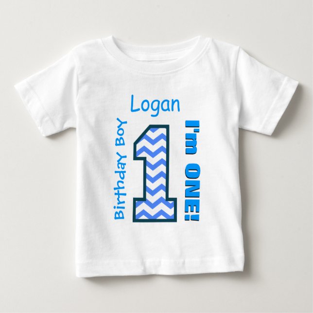1st Birthday Boy Chevron One Year Old Custom B3AZ Baby T-Shirt (Front)