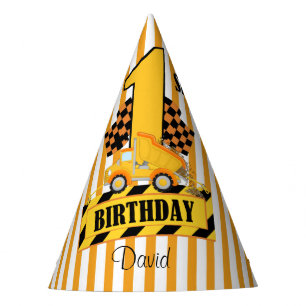 1st Birthday Boy Construction Theme Party Hat