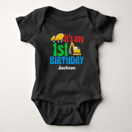 1st Birthday Boy Construction Truck Party Baby Bodysuit