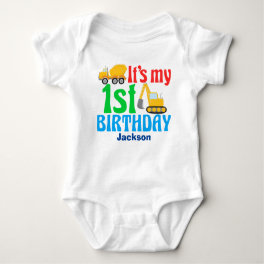 1st Birthday Boy Construction Vehicle Party Baby Bodysuit