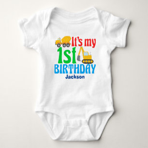 1st Birthday Boy Construction Vehicle Party Baby Bodysuit